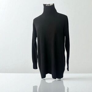 WHITE + WARREN BLACK 100% CASHMERE OVERSIZED TURTLENECK SWEATER